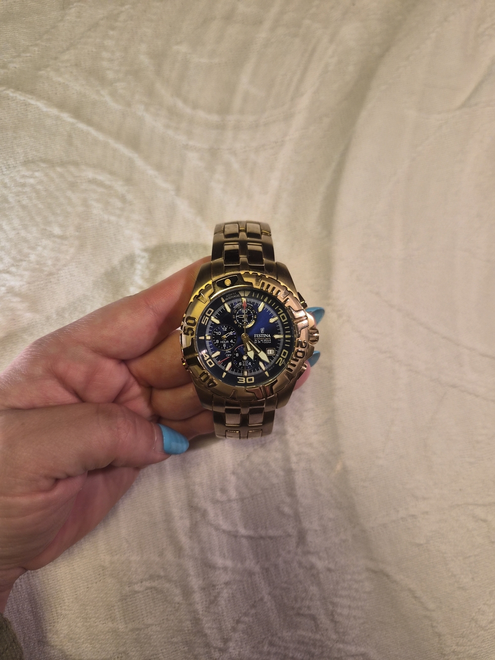 Mens Festina Watch Chronograph Gold Plated F 16119 Chrono Bike Blue Face ✨️💫 - Picture 2 of 13